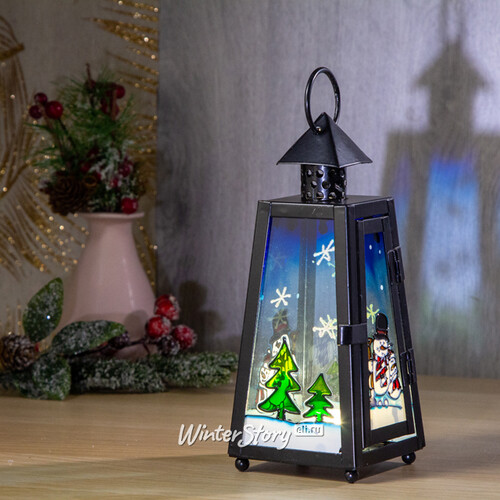 Металлический фонарь под свечу Новогодние сюжеты - Снеговик в лесу, 8*20 см Sigro
