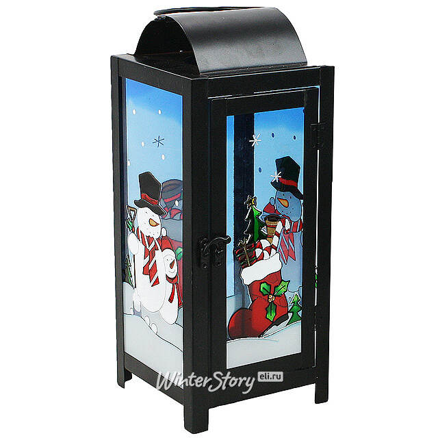 Металлический фонарь для свечи Новогодние сюжеты - Снеговик 38*15 см Sigro