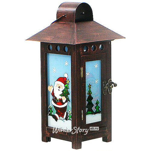 Металлический фонарь для свечи Новогодние мотивы - Дед Мороз 14*27 см Sigro