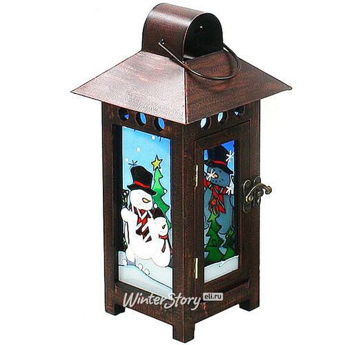 Металлический фонарь для свечи Новогодние мотивы - Снеговики 14*27 см Sigro
