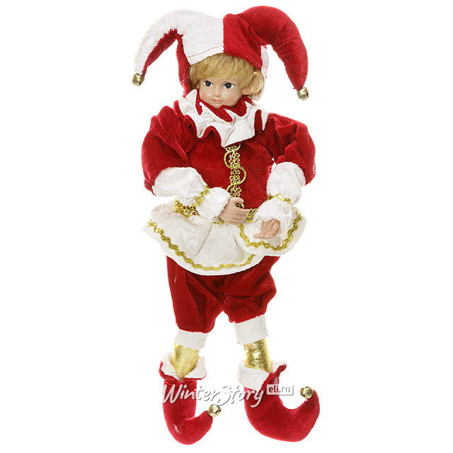 Елочное украшение Арлекин в красно-белом наряде 35 см, подвеска Eggl