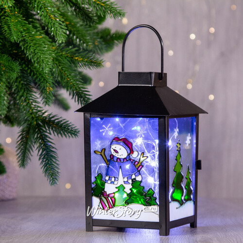 Металлический фонарик Новогодние сюжеты - Снеговик в лесу 12*17 см Sigro