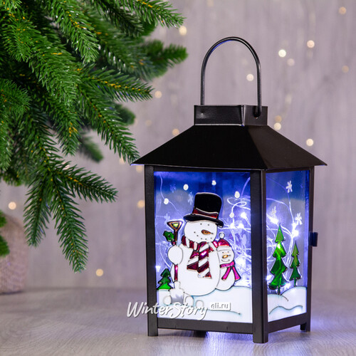 Металлический фонарик Новогодние сюжеты - Снеговики в котелке 12*17 см Sigro