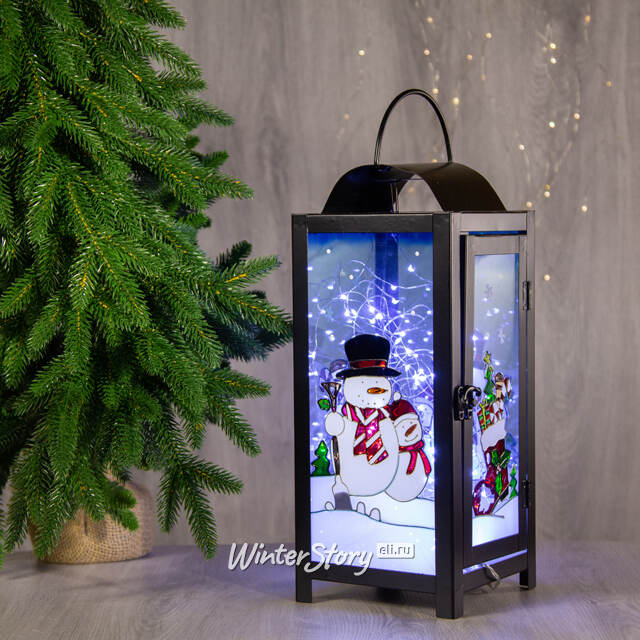 Металлический фонарь для свечи Новогодние сюжеты - Снеговик 38*15 см Sigro