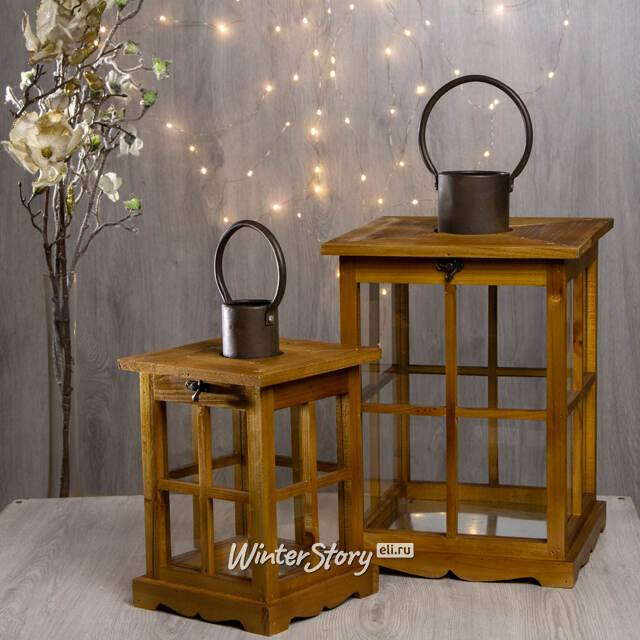 Набор деревянных подсвечников фонарей Бирмингем 42 и 30 см Kaemingk