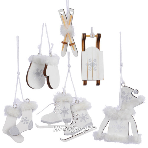 Набор деревянных елочных игрушек Морозные Затеи 6 шт, 4-7 см, белые, подвеска Kaemingk