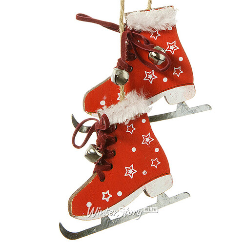 Деревянная елочная игрушка Зимние коньки 6 см, красные, подвеска Kaemingk