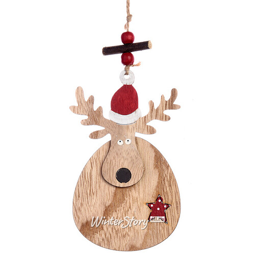 Деревянная елочная игрушка Рождественская компания - Олень 16 см, подвеска Kaemingk