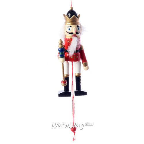 Деревянная елочная игрушка-марионетка Бравый Щелкунчик со скипетром 13 см, подвеска Kaemingk