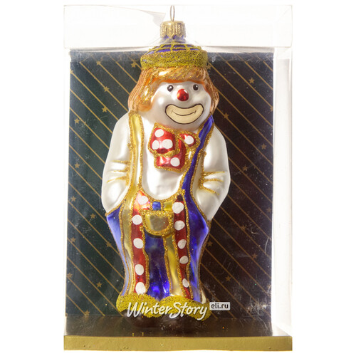 Стеклянная елочная игрушка Клоун Клепа - хулиган 13 см, подвеска Irena Co