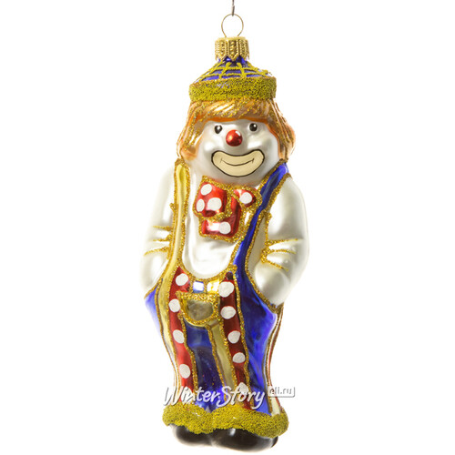 Стеклянная елочная игрушка Клоун Клепа - хулиган 13 см, подвеска Irena Co