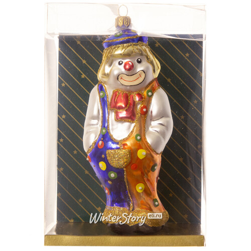 Стеклянная елочная игрушка Клоун Гриша - хулиган 13 см, подвеска Irena Co