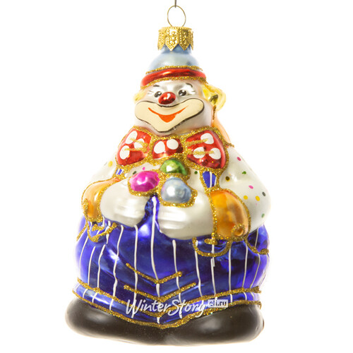 Стеклянная елочная игрушка Клоун с шариками 11 см, подвеска Irena Co