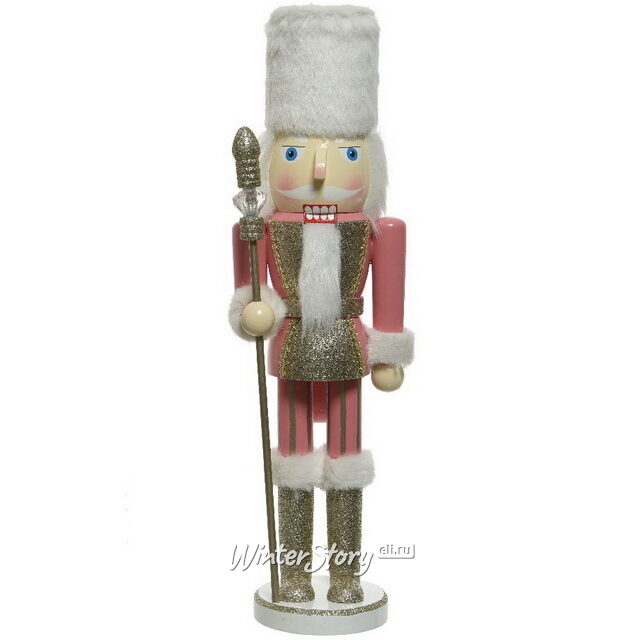 Новогодняя фигура Бравый Щелкунчик в розовом камзоле 38 см Kaemingk