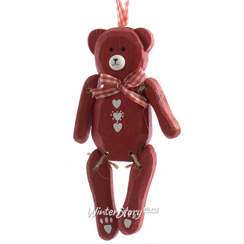 Деревянная елочная игрушка Медвежонок Детский 14 см красный, подвеска Kaemingk