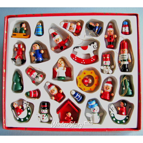 Набор деревянных елочных игрушек Рождественское Ретро 2-4 см, 26 шт Breitner