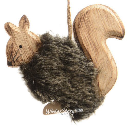 Деревянная елочная игрушка Белка Меховая 12 см, подвеска Kaemingk