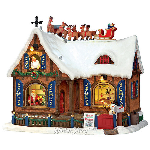Домик Рождественский с оленями на крыше, 22*26*18 см, музыка, подсветка Lemax