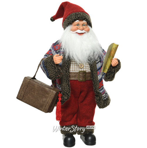 Санта - Путешественник с картой и чемоданчиком 45 см Kaemingk