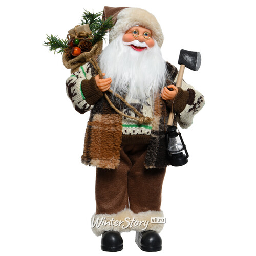 Фигура Санта Хозяин леса в коричневом костюме с фонарем и топориком 45 см Kaemingk
