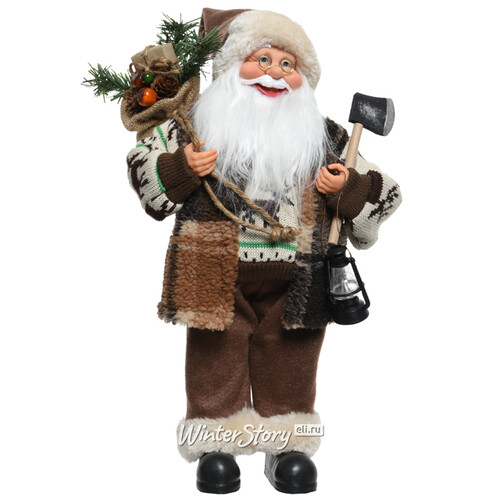 Фигура Санта Хозяин леса в коричневом костюме с фонарем и топориком 30 см Kaemingk