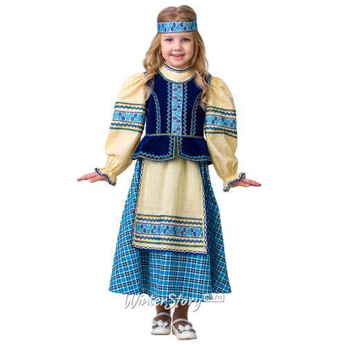 Карнавальный костюм Национальный для девочки, бежево-голубой, рост 140 см Батик