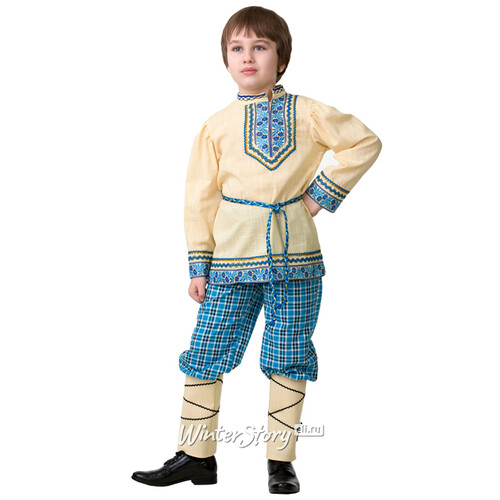 Карнавальный костюм Национальный для мальчика, бежево-голубой, рост 116 см Батик