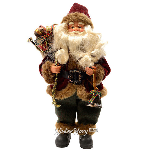 Санта в бордовом тулупе с колокольчиком, 60 см Kaemingk