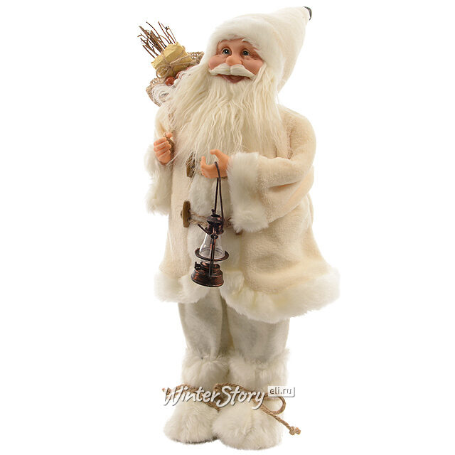 Санта в белой шубе с фонарем 61 см Kaemingk