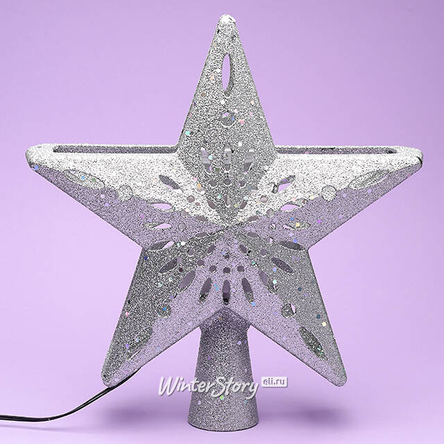 Светящаяся верхушка на елку Звезда Снежный танец 25 см серебряная Kaemingk