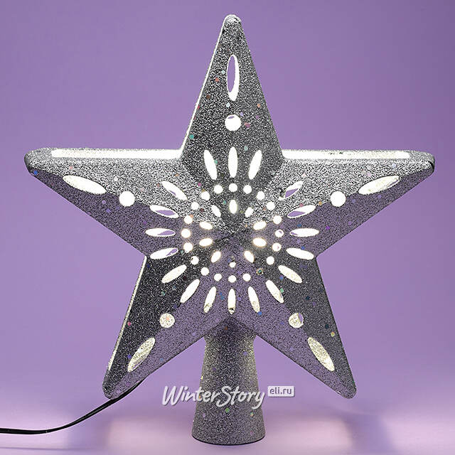 Светящаяся верхушка на елку Звезда Снежный танец 25 см серебряная Kaemingk