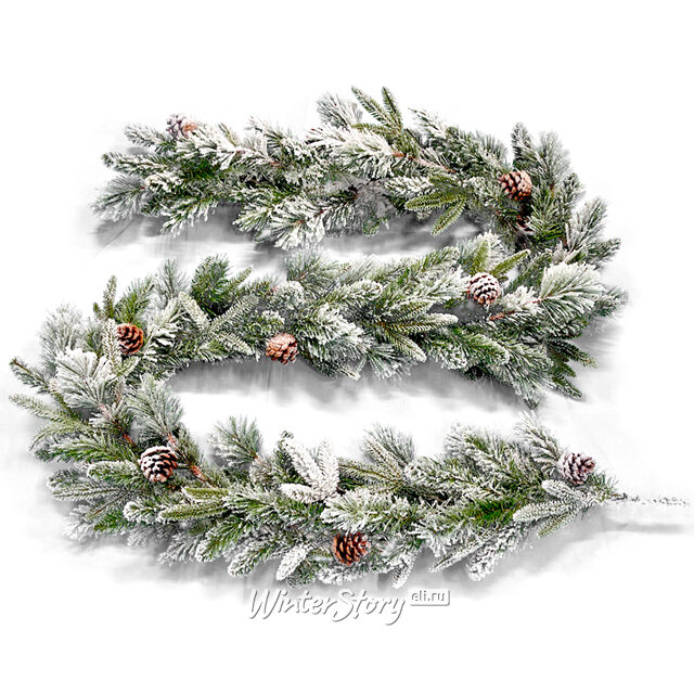 Хвойная гирлянда с шишками Ice Queen 500*36 см заснеженная, ЛИТАЯ+ПВХ+ЛЕСКА Forest Market