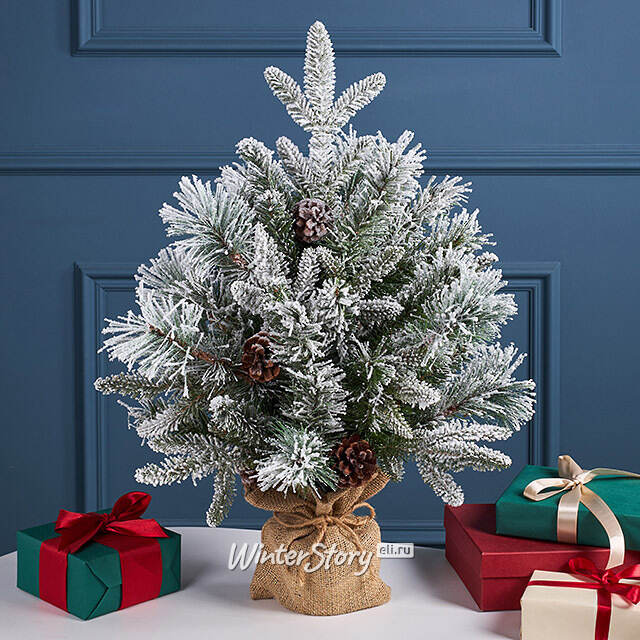 Настольная елка Ice Queen заснеженная с шишками в мешочке 60 см, ЛИТАЯ+ПВХ+ЛЕСКА Forest Market