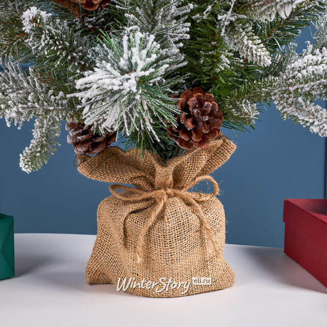 Настольная елка Ice Queen заснеженная с шишками в мешочке 60 см, ЛИТАЯ+ПВХ+ЛЕСКА Forest Market