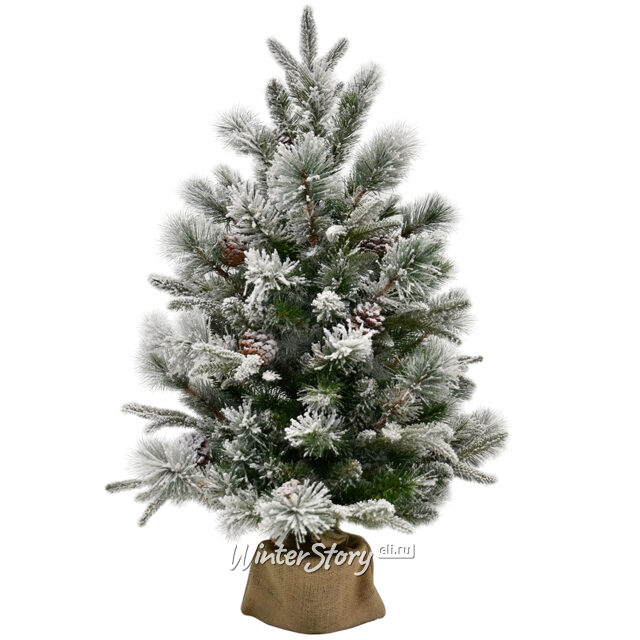 Настольная елка Ice Queen заснеженная с шишками в мешочке 90 см, ЛИТАЯ+ПВХ+ЛЕСКА Forest Market
