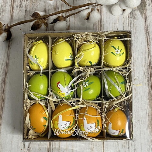 Пасхальные украшения Яйца Easter Village 6 см, 12 шт, натуральные Breitner