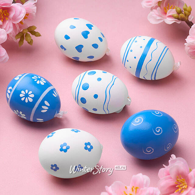 Пасхальные подвески Яйца - Blue Easter 6 см, 6 шт, натуральные Breitner