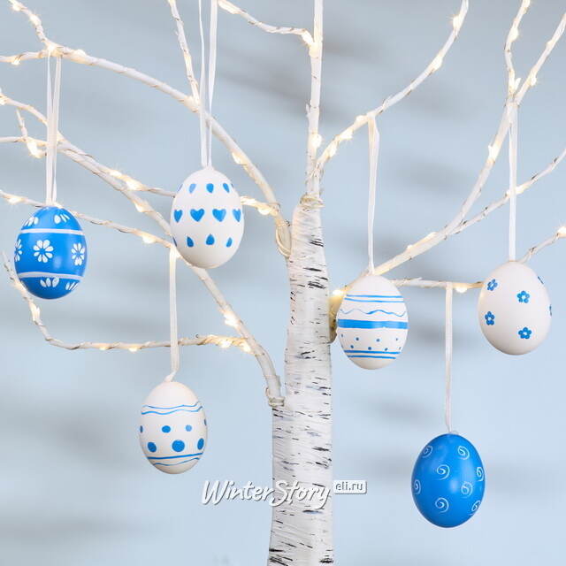 Пасхальные подвески Яйца - Blue Easter 6 см, 6 шт, натуральные Breitner