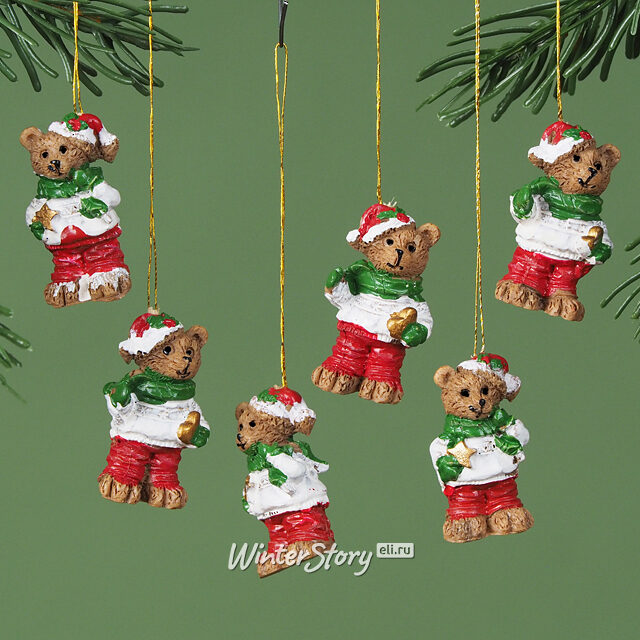 Набор елочных игрушек Новогодние Медвежата 4 см, 6 шт Breitner