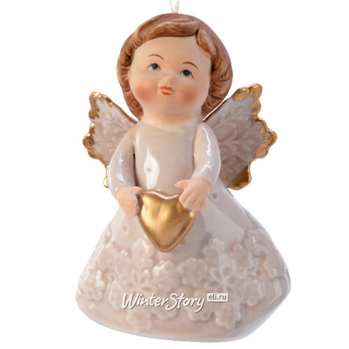 Фарфоровая елочная игрушка Ангелочек Снежинка 9 см кремовый, подвеска Kaemingk
