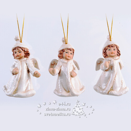 Елочная игрушка "Ангелочек в шубке", 8 см, подвеска Kaemingk