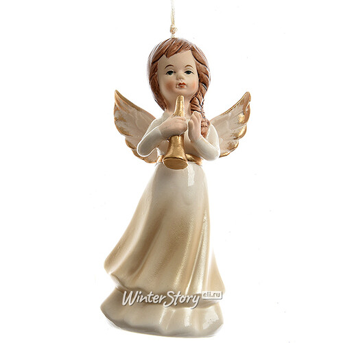 Елочная игрушка Ангел музыки с дудочкой 11 см, подвеска Kaemingk