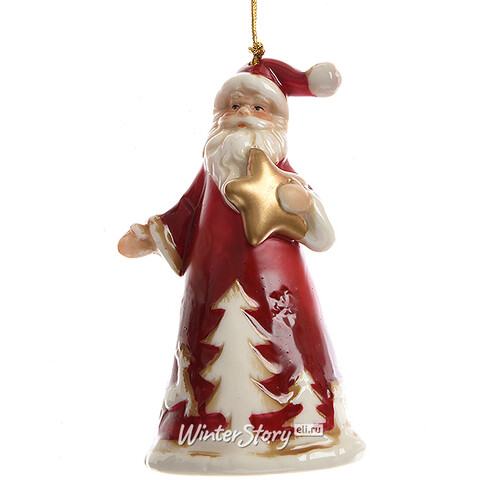 Елочная игрушка Колокольчик - Санта со звездой 9 см, керамика, подвеска Kaemingk