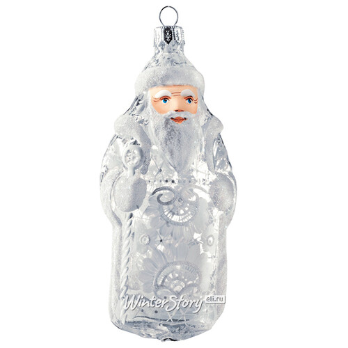 Стеклянная ёлочная игрушка Дед Мороз - Морозные узоры 13 см, подвеска Фабрика Ариель