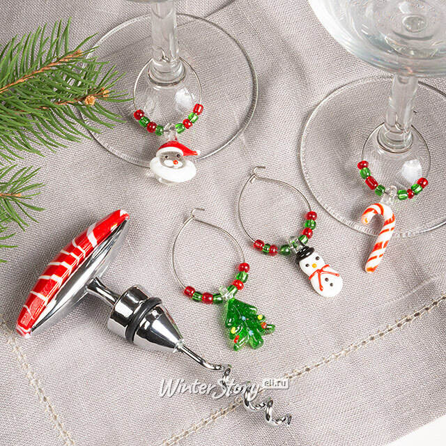 Маркеры для бокалов + штопор Christmas Time 5 шт Kaemingk