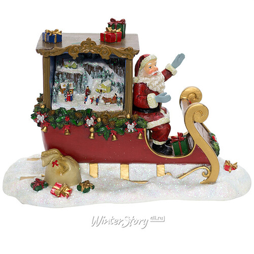 Новогодняя музыкальная композиция Рождественские сани с подарками 21 см, подсветка, батарейки Edelman