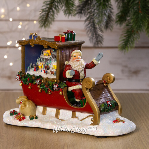 Новогодняя музыкальная композиция Рождественские сани с подарками 21 см, подсветка, батарейки Edelman