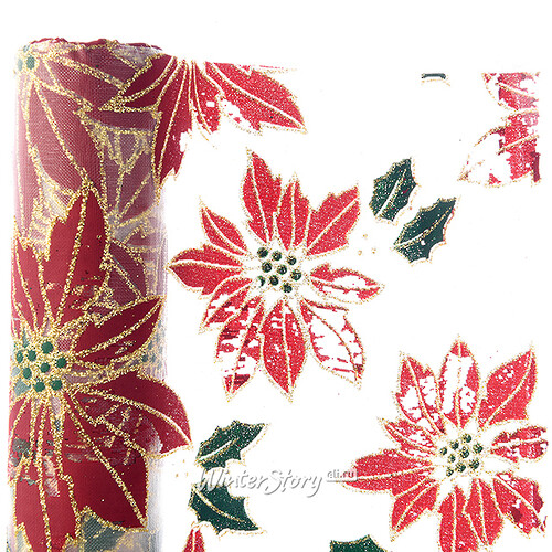 Ткань для декорирования Красные Пуансеттии 35*200 см Kaemingk