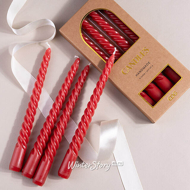 Набор свечей Lets Twist 20 см красные, витые, 4 шт EDG