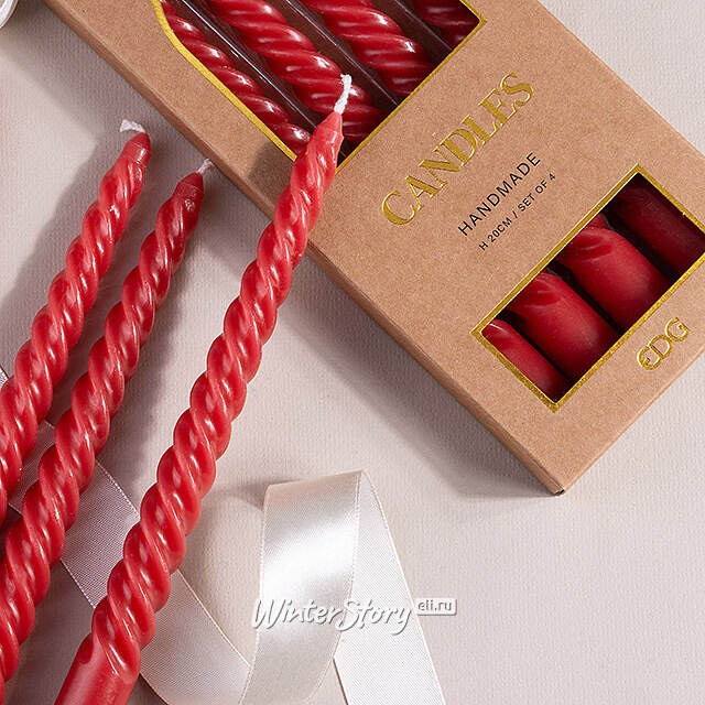 Набор свечей Lets Twist 20 см красные, витые, 4 шт EDG